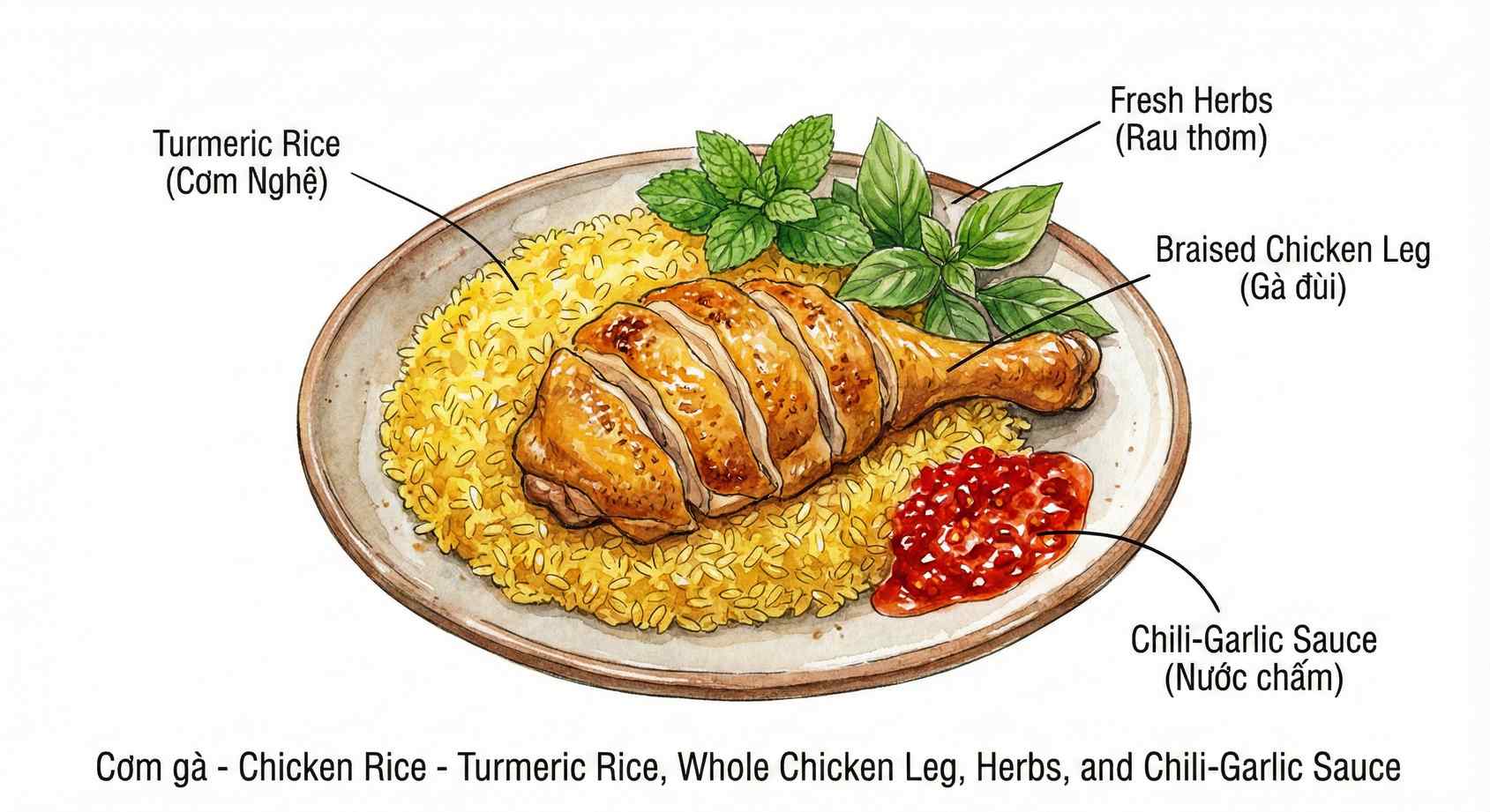 Cơm Gà ingredients sketch
